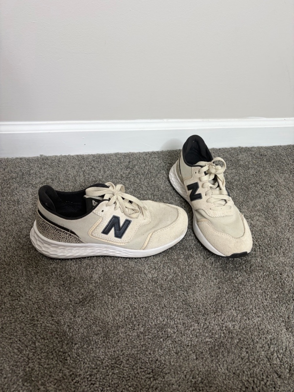 New Balance Fresh Foam X70 sneakers in a cream and black leopard print